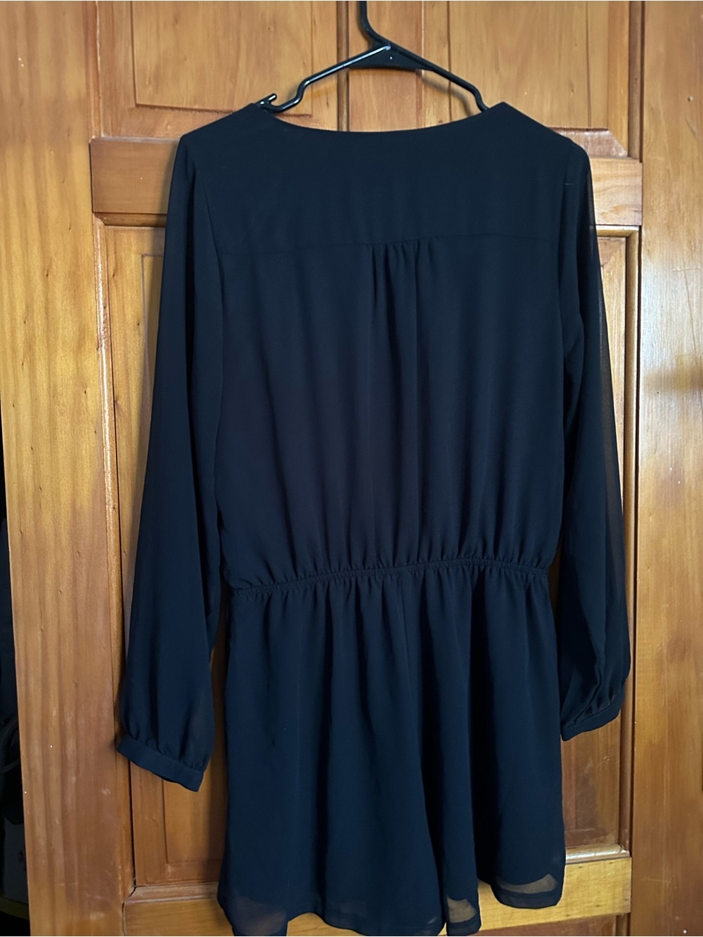 Express Black Long-Sleeve V-Neck Zip Front Romper - Picture 2 of 2